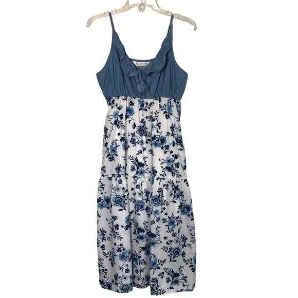 PatPat Wms Med Blue Ruffled Tiered Floral Midi Sundress Cottagecore Casual - Picture 1 of 12